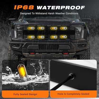 LED Amber White Strobe Light For Trucks,8Pcs Emergency Grill Surface Mount Flashing Lights With Controller For Construction Firefighter Vehicles Car - color: Amber White