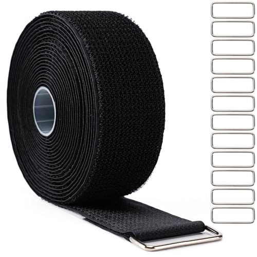 2" x16Ft Hook and Loop Straps Cinch Straps Heavy Duty with 12 Metal Buckles, Adjustable Fastening Cable Straps, Free Cut Length, Reusable Nylon Cable Ties for Organizer or Storage, 2 inch Wide Black - color: Black, size: 2"×16ft Metal Buckle
