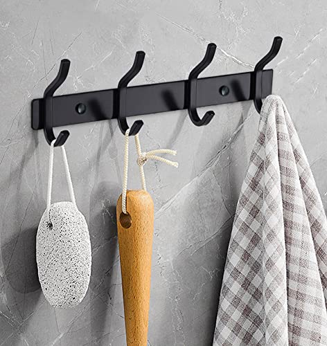 Black Wall Hooks, 12 Inch Coat Rack Wall Mount with 4 Hooks, Wall Hooks for Hanging Backpack, Bag, Purse, Clothes, Hat, Coat, Towel | Entryway & Bathroom Storage Organization Hanger - color: Black, size: 4 Hooks