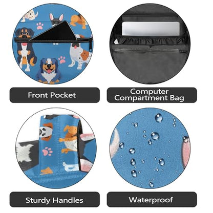 Cute Dog Paw College Backpack for Women Men, Large Capacity Animal Blue Print School Bookbag Lightweight Casual Travel Daypack 18 Inch - color: Cute Dog