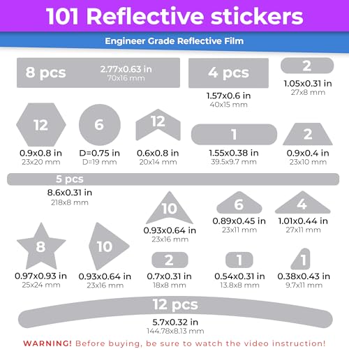 LOOM Reflective Stickers Mega Kit (101pcs WHI-Gray)• Nighttime Safety Waterproof Self-Adhesive Decals for Helmets, Skateboard, Bike, Scooter, E-Bike, Motorcycle & Strollers • Bright Colors - color: White-gray