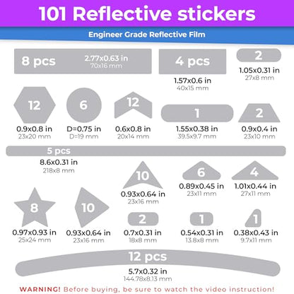 LOOM Reflective Stickers Mega Kit (101pcs WHI-Gray)• Nighttime Safety Waterproof Self-Adhesive Decals for Helmets, Skateboard, Bike, Scooter, E-Bike, Motorcycle & Strollers • Bright Colors - color: White-gray