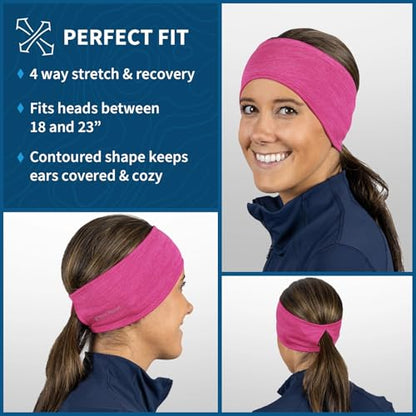 TrailHeads Womens Ponytail Headband - Moisture Wicking Hair Headband for Running, Winter, Workout - Athletic Headband Women - color: heather pink