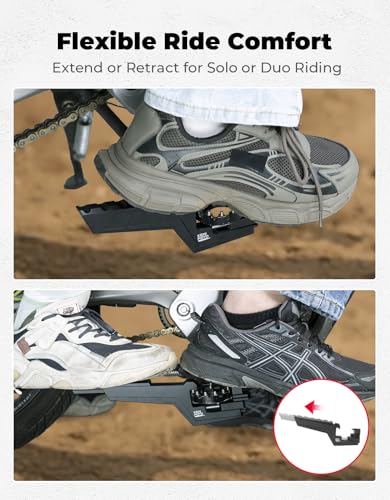 KEMIMOTO Extendable Universal Motorcycle Passenger Footpegs Compatible with Surron Soleil01 Duke 390 R1250GS Tenere 700 KLX 300 Talaria Foot Pegs Adventure Enduro Dirt Bike Footrest Passenger Pedals