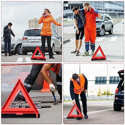 Kanayu 12 Pcs Warning Triangle Dot Approved Foldable Emergency Safety Triangles Reflective Road Safety Triangle with Carrying Case Heavy Base Roadside Warning Sign for Car Truck