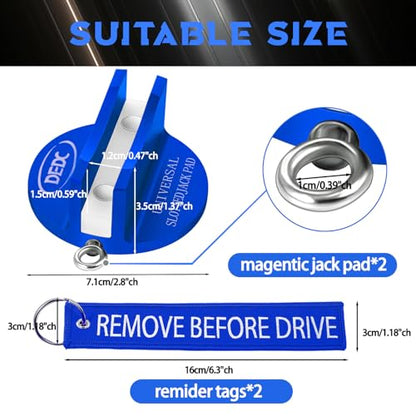 DEDC Universal Pinch Weld Jack Pad 2 Pcs Blue, Magnetic Aluminum Jacking Puck Frame Rail Protecotr with 2 Reminder Streamers, Garage Accessories for Mechanics - size: Blue 2 Pcs with 2 Reminders