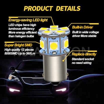 Ruiandsion 1156 Light Bulb 2pcs 6V 1156 BA15S LED Bulb RV Light White 5050 12SMD for Back Up Reverse Turn Signal Tail Lights,Non-polarity - color: White, size: 1156/BA15S