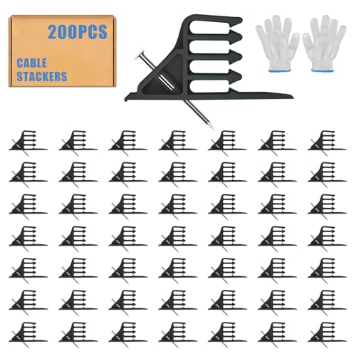 Cable Stackers 200Pcs, Cable Stapler Clips with Steel Nails, Multi-Purpose Electrical Wire Stackers, Insulated Cord Staples for Most Cable Types, Easy-to-Install - color: Black-Without Locking Clip