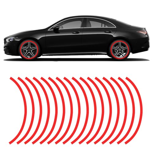 16PCS Reflective Car Wheel Decorative Stripe Stickers, Anti Scratch Vehicle Night Safety Warning Tape Decal, Universal Automotive Exterior Tire Rims Sticker Accessories for Most Vehicles (Red) - color: Red