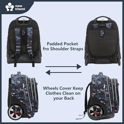 NEW TILAMI 20" Rolling Backpack for Teens Adults, Climbing Stairs Waterproof Backpack with Wheels for School Business Trave Camping with Laptop Compartment, Fit 17 Inch Laptop, Grey Stone - color: Grey Stone