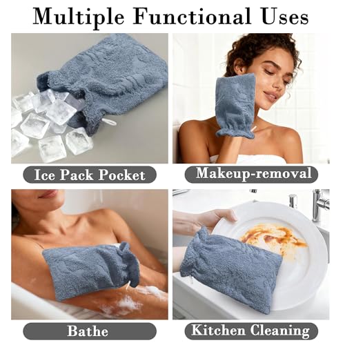 VOOVA & MOVAS 6-Pack Shower Wash Cloth, 100% Cotton Soft Absorbent Bath Mitts with Hanging Loop, 8.3x6.3 Inch European Style Bathing Gloves for Body & Spa, Light Blue Lobster - color: Light Blue Lobster