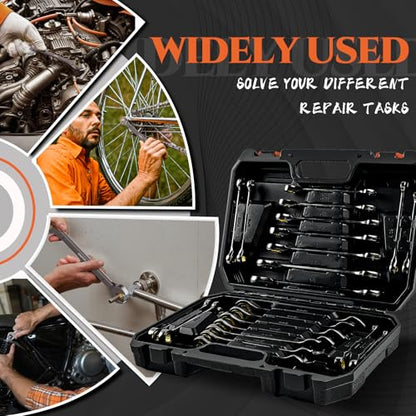 SUZUME 22-Piece Ratchet Wrenches Set Metric (6-18mm) SAE (1/4”-3/4”) Cr-V Steel 72-Tooth 5° Swing Arc Combination Wrench Sets with case for Tight Spaces Ideal for Mechanics and DIY Enthusiasts - size: 22-Piece, style: Metric and SAE