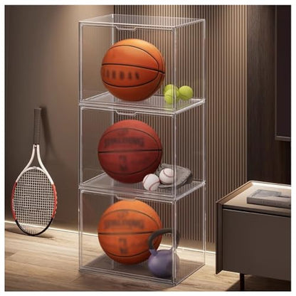 Zfmnoyev Motorcycle Helmet Storage Rack with Magnetic Door, Clear Acrylic Organizer Box Display Case, Floor-Standing Hat Rack Organizer Stand, for Figures Books Handbags Purses Boots Ball