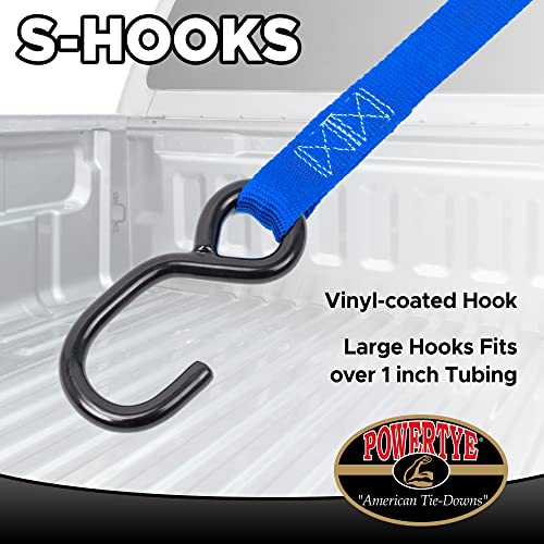 1in x 5.5ft Cam Buckle Tie-Downs with S-Hooks, Blue (Pair) - color: Blue Strap