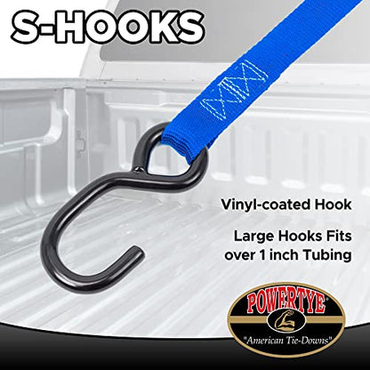 1in x 5.5ft Cam Buckle Tie-Downs with S-Hooks, Blue (Pair) - color: Blue Strap
