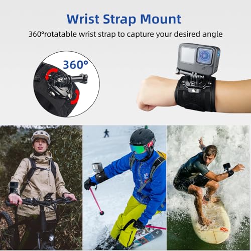 Action Camera Accessories Head Strap + Chest Mount + Wrist Strap Compatible with Gopro Hero 13/12/11/10/9/8/7/6/5/Max, AKASO EK7000/Brave 4/7 LE/V50X, DJI Osmo, VEMONT/WOLFANG/Icefox/Apexcam