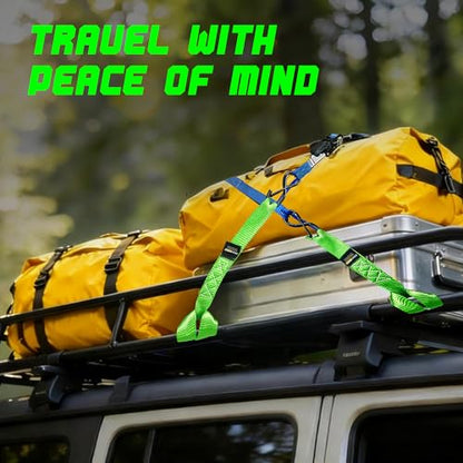 Soft Loop Tie Down Straps - 1.6'' x 17'' (4 Pack), 10000 lb Breaking Strength, Heavy Duty with Soft Loop Ends for Securing ATV, UTV, Motorcycles, Scooters, Dirt Bikes, Lawn Garden Equipment - Green - color: Green