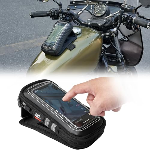KEMIMOTO Magnetic Motorcycle Phone Case Tank Bag Phone Holder Water-Resistant Breathable Gas Small Phone Bag Case Adjustable Angle Touch Screen Cell Phone Mount Universal up to 6.3 Inch Black