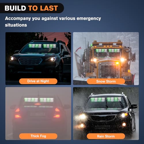 Nilight 32LED Green White Emergency Dash Strobe Lights with Controller Suction Cups Warning Hazard Interior Front/Rear Windshield Deck Split Light Bar for Truck Construction Vehicle - color: Green and White