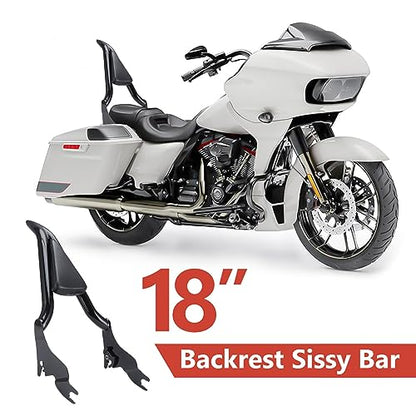 Detachable Motorcycle Sissy Bar, Passenger Backrest Rear Pad Fit for Harley Touring CVO Road Glide Street Road King 2009-2022 (18 inch Black) - size: 18 inch