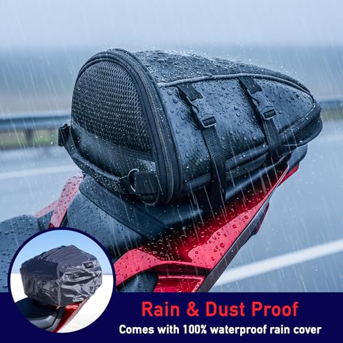 Nomad USA Motorcycle Tail Bag, Waterproof Street Sportsbike Rear Rack/Seat Bag Converts to Shoulder Bag, 10-15L Expandable Tail Tank Tool Pouch/Handle Carry Bag with Rain Cover, Mounting Straps