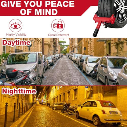3 Pcs Wheel Lock for Cars, Heavy Duty Trailer Wheel Lock Universal Security Anti Theft Tire Clamp for Vehicles Boot Camper SUV ATV Boat Motorcycle Deterrent(Red, Black) - color: Red, Black