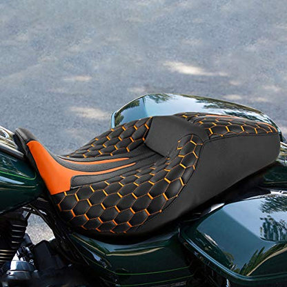 Motorcycle Seat SLMOTO Driver Rider Passenger Seat Fit For Harley Touring Road King CVO Road Street Electra Glide Ultra Classic 2009-2023; Road King Special FLHRXS 2017-2023 - color: Orange