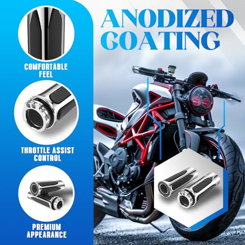 JMTBNO Motorcycle Grips 1" 25mm Handlebar Hand Grips Compatible with Harley Touring Road King Street Glide Electra Glide Road Glide Street Bobber Softail Fatboy - color: Chrome