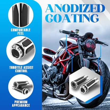 JMTBNO Motorcycle Grips 1" 25mm Handlebar Hand Grips Compatible with Harley Touring Road King Street Glide Electra Glide Road Glide Street Bobber Softail Fatboy - color: Chrome