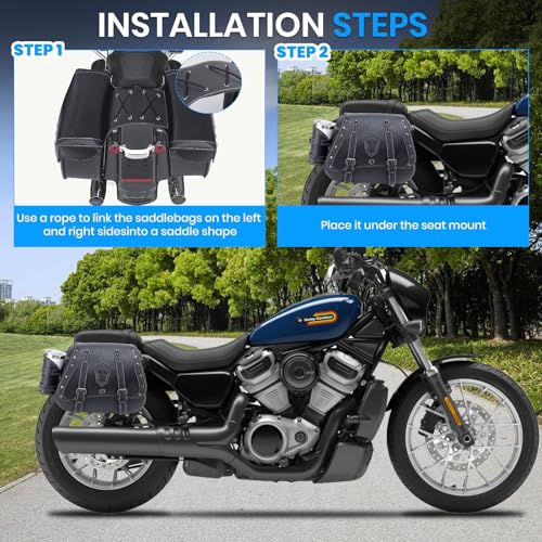 30L Motorcycle Saddlebags Water-Resistant Storage for Harley Sportster Softail Dyna Honda Shadow, Quick-Attach and Remove Design with Bottle Bags, Large Capacity Luggage Bags (Black)