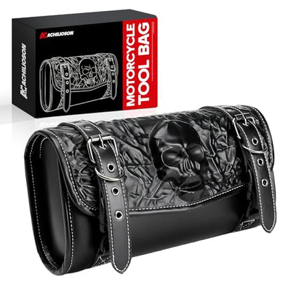 7.14L Motorcycle Saddlebag 3D Skull Embossed PU Leather, Universal Waterproof Black Motorcycle Side Bags Storage Pouch for Most Motorcycles - style: 3d-dimensional Skull-shaped Bag