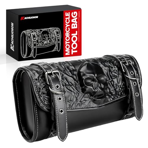 7.14L Motorcycle Saddlebag 3D Skull Embossed PU Leather, Universal Waterproof Black Motorcycle Side Bags Storage Pouch for Most Motorcycles - style: 3d-dimensional Skull-shaped Bag