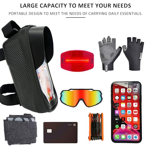 Phone Mount for Bike, Waterproof Bicycle Phone Holder Bag with Sun Visor, Touchscreen Phone Case Fits Up to 7.2 Inch Phones, Bike Frame Bag for Cycling Accessories