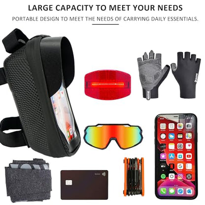 Phone Mount for Bike, Waterproof Bicycle Phone Holder Bag with Sun Visor, Touchscreen Phone Case Fits Up to 7.2 Inch Phones, Bike Frame Bag for Cycling Accessories