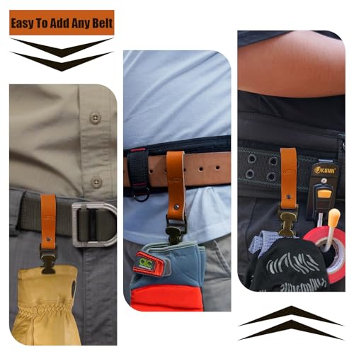 KUNN Leather Glove Clips for Work Glove Holders Heavy Duty Glove Belt Bronze Clip for Construction - color: Brown