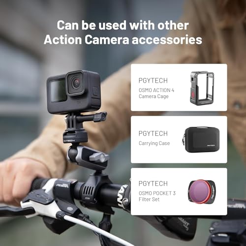 PGYTECH CapLock Quick Release Bike Motorcycle Handlebar Mount, 360°Dual-Ball Rotation, 1/4"-20 Adapter, for DJI OSMO Action 6/5 Pro/4/Pocket 4/3/Xtra Muse/Gopro/Insta360 Ace Pro 2/X5/Luna Ultra, Phone