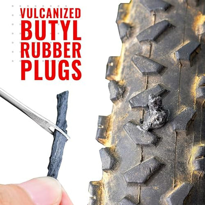 PRO Bike Tool Tubeless Bike Tyre Repair Kit – for MTB and Road Bicycle Tyres – Fix a Puncture or Flat, Fast – Tackle Set Includes Storage Canister, Plugger Tool and Plugs - color: Titanium