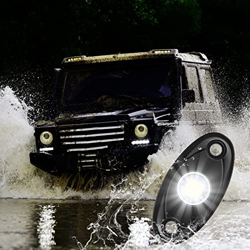 Macarrie 12 Pods Rock LED Lights Waterproof Neon Underglow Trail Rig Lamp Lighting for Car SUV Pickup Truck Motorcycle Boat ATV Utv RZR Rv Offroad Trailer Fender Under Body Golf(White) - color: White