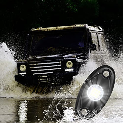 Macarrie 12 Pods Rock LED Lights Waterproof Neon Underglow Trail Rig Lamp Lighting for Car SUV Pickup Truck Motorcycle Boat ATV Utv RZR Rv Offroad Trailer Fender Under Body Golf(White) - color: White