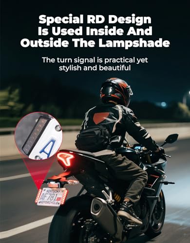 KEMIMOTO Universal Motorcycle Brake Light with Turn Signals 12V Compact Dual Color Dirt Motorcycle Tail Light License Plate Indicator Light Waterproof, Black