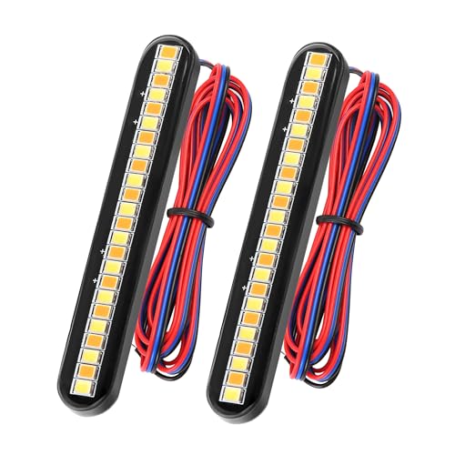 2PCS Universal LED Strip Motorcycle Tail Light Turn Signals Flowing Sequential,24 LED Flexible Brake Stop License Plate Lights Waterproof for Motorcycle Bike ATV Car RV SUV (WHITE+YELLOW) - color: WHITE+YELLOW