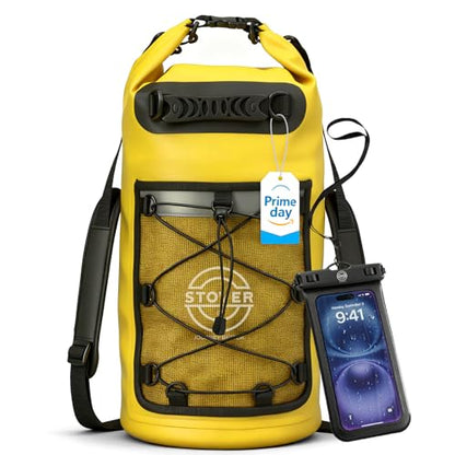 STOVER 5/10/25/30/40/55L Waterproof Dry Bag- Roll-Top Backpack w/Phone Case- Kayaking, Hiking, Camping, Boating- Men/Women - color: 25l Yellow (With Phone Case), size: 25L