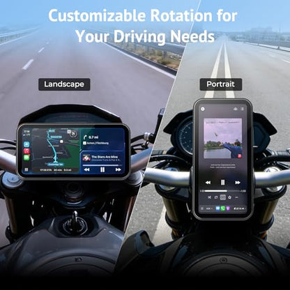 6.25" Wireless Motorcycle CarPlay Screen with Android Auto,Built-in TPMS,IP67 Waterproof Motorcycle GPS Display,OTA Update,Bluetooth Audio,Portrait/Landscape Switch for Riding