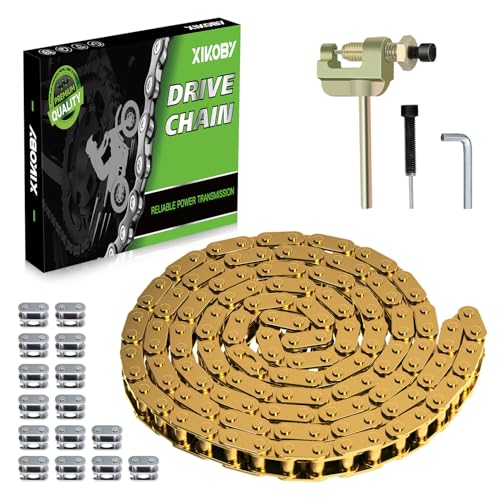 T8F Drive Chain 134 Link Chain Breaker Compatible with 2 Stroke Engine SYX Moto 50cc Dirt Bike Mototec SSR X-pro Coolster 47cc 49cc Pocket Rocket Pit Bike Mini ATV Quad Go Kart Parts (Gold) - color: Gold