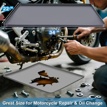 Motorcycle Mat Motorcycle Oil Spill Mat Oil Drip Pan Under Car, Garage Floor Mats Soft Silicone Bike Mats with Raised Edge, Liquid Drain Pan Motorbike Tray, Liquid Catch Parking Pad For Leaks Non-Slip