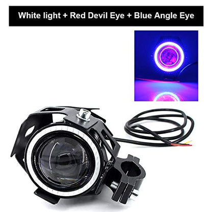 2pcs Bright 3000LM 125W LED Motorcycle Headlight With Demon Angel Blue Eyes auxiliary Work Light Spotlight Driving Fog Spot Lamp Universal for Car Offroad ATV Truck + 2pcs Switch