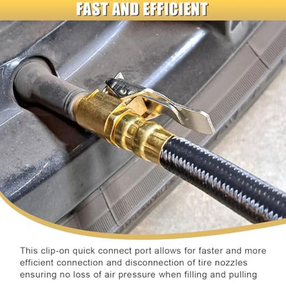 12'' Tire Inflator Extension Tube, Tyre Pump Quick Inflation Chuck Adapter with Presta Valve, Portable Clip On Connector High-Pressure Tube, Auto Maintenance Accessory for Car Motorcycle