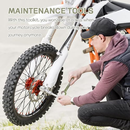 8PCS Motorcycle Repair Tool Kit, Includes Pliers, Double Head Spark Plug Socket, Screwdriver, Wrench, Spanner, Portable Motorcycle Maintenance Tools with Storage Bag, Universal Fit