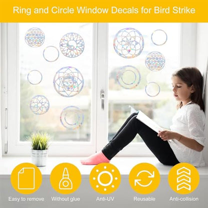 18PCS Mandala Window Clings Anti-Collision Decals to Save Birds from Collisions,Non Adhesive Prismatic Vinyl Window Clings Rainbow Stickers - color: Mandala