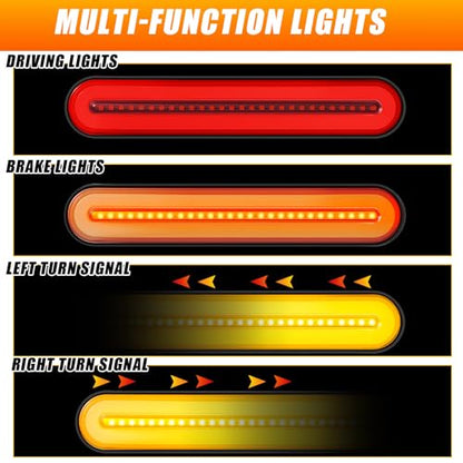 Lewtemi 2 Pcs 9" 3-in-1 Trailer Tail Light 12-30V Universal 100 LED Red Amber Sequential Strip, Running Stop Turn Signals Brake Lights, for Chopper Truck Atv Utv Adv Pickup Golf Cart - size: 9 Inch, style: Trailer Style